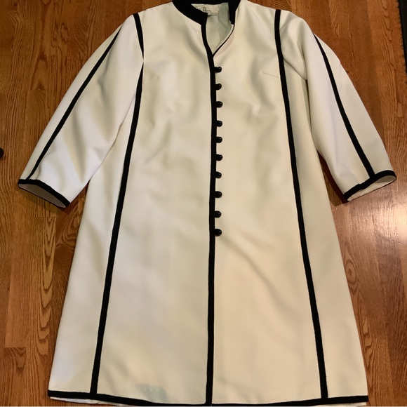 Lilli Ann Coat Button Front Cream Black Embellished Vintage